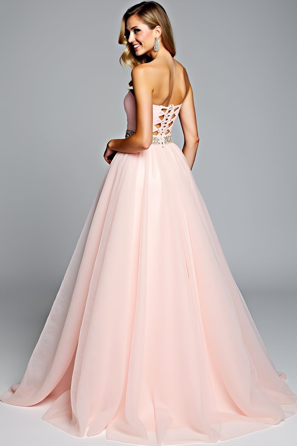 Ruched A Line Light Pink Strapless Long Prom Dress