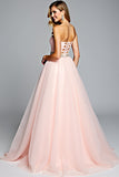 Ruched A Line Light Pink Strapless Long Prom Dress