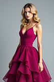Tiered Asymmetrical Chiffon Burgundy A Line Formal Dress