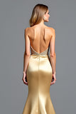 Strapless Golden Backless Long Prom Dress with Slit