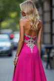 Sheath Appliqued Fuchsia Long Prom Dress with Slit