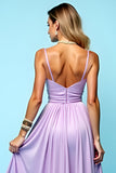 Ruched Chiffon Lilac A Line Bridesmaid Dress with Slit