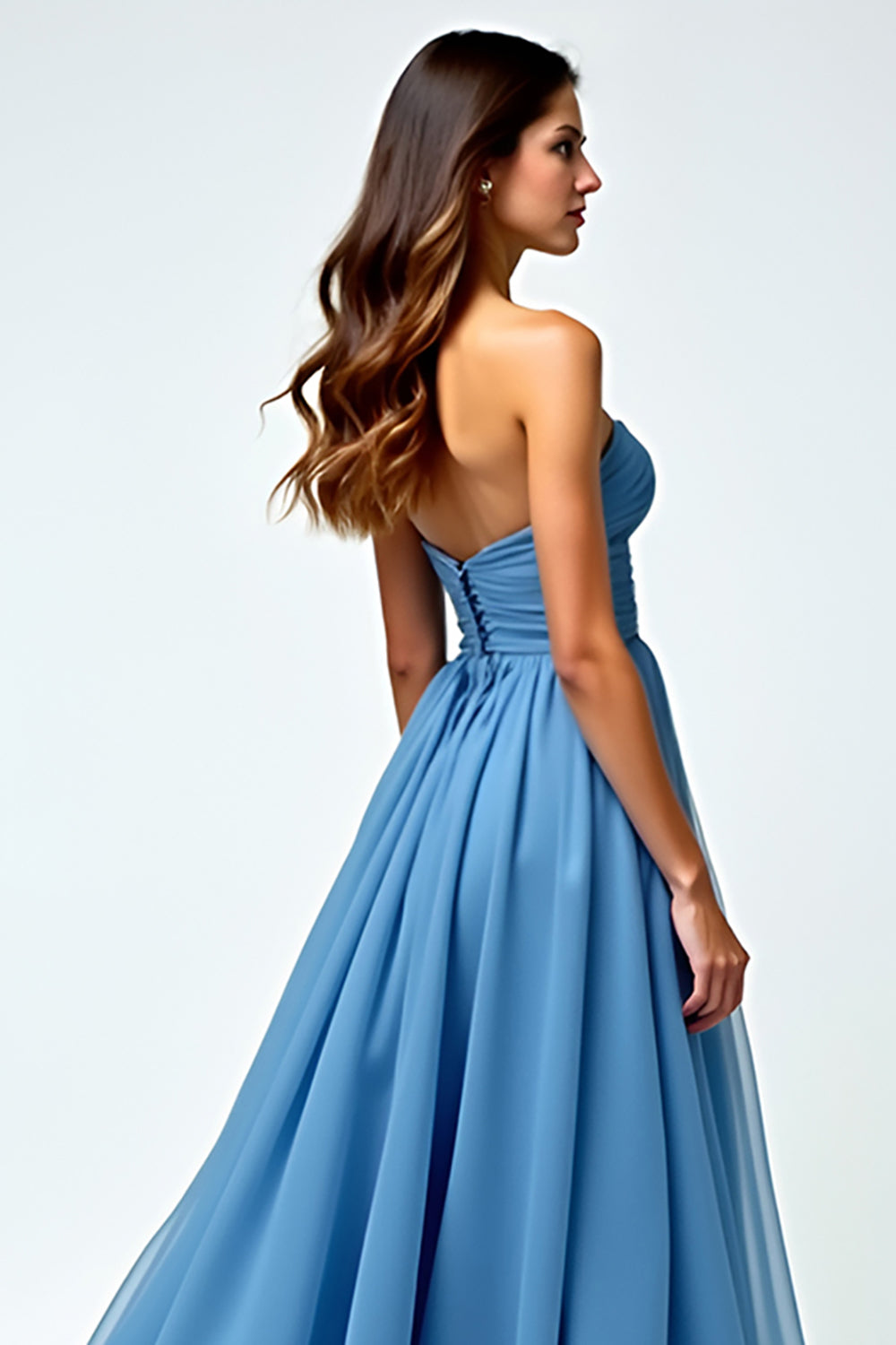 Sweetheart Grey Blue A Line Long Prom Dress with Slit