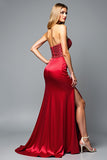 Red Sparkly Sweetheart Sheath Long Prom Dress with Slit