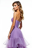 Tiered Purple Strapless Ruffled Long Prom Dress with Slit