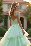 Green Ball Gown Spaghetti Straps Long Prom Dress