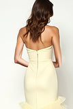 Yellow Square Neck Sheath Long Prom Dress with Ruffles