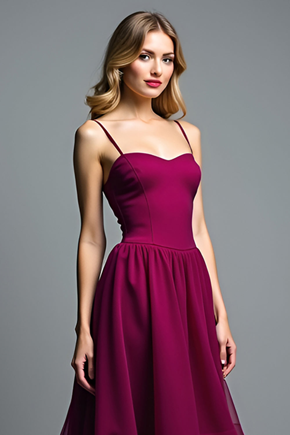 Ruffled Long Dark Purple A Line Chiffon Wedding Guest Dress