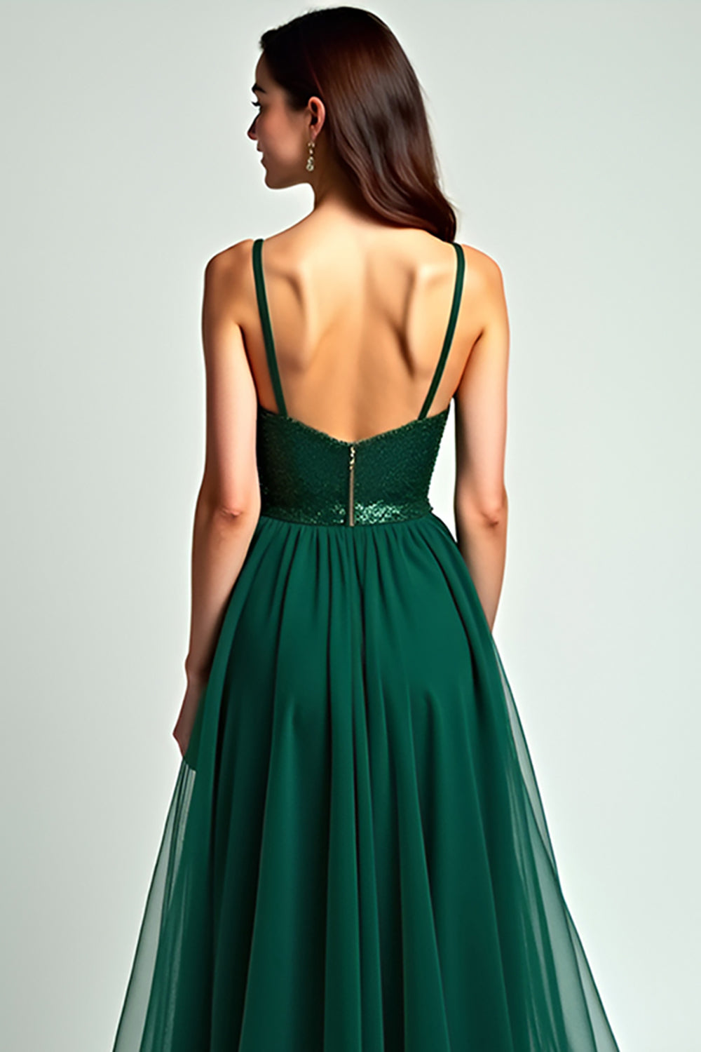 A Line Dark Green Spaghetti Straps Long Formal Dress with Slit