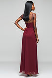 Long Chiffon Burgundy Elegant A Line Bridesmaid Dress