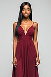 Long Chiffon Burgundy Elegant A Line Bridesmaid Dress