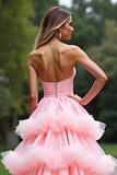Ball Gown Pink Sweetheart Tiered Long Prom Dress