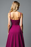 A Line V-Neck Dark Purple Satin Long Formal Dress with Ruffles