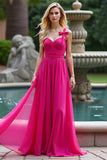 A Line Fuchsia Chiffon Sweetheart Long Prom Dress