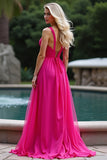 A Line Fuchsia Chiffon Sweetheart Long Prom Dress