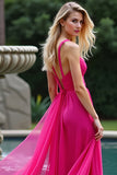 A Line Fuchsia Chiffon Sweetheart Long Prom Dress