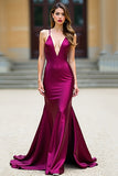 Satin Dark Purple Spaghetti Straps Long Prom Dress