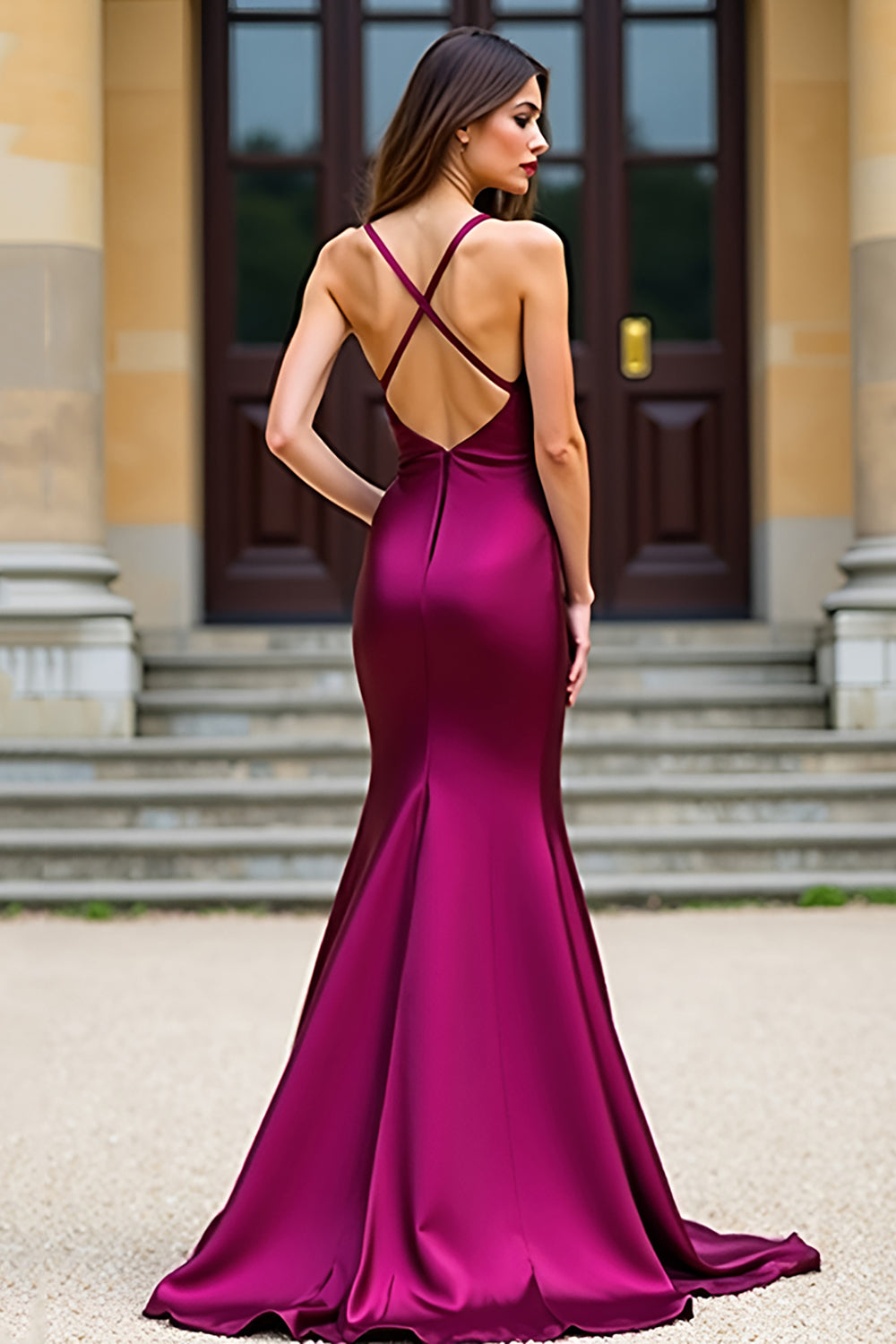 Satin Dark Purple Spaghetti Straps Long Prom Dress
