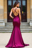 Satin Dark Purple Spaghetti Straps Long Prom Dress