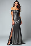 Dark Grey Sheath Off the Shoulder Long Formal Dress with Slit
