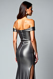 Dark Grey Sheath Off the Shoulder Long Formal Dress with Slit