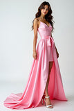 Asymmetrical Pink V-Neck High-Low Prom Dress