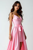 Asymmetrical Pink V-Neck High-Low Prom Dress
