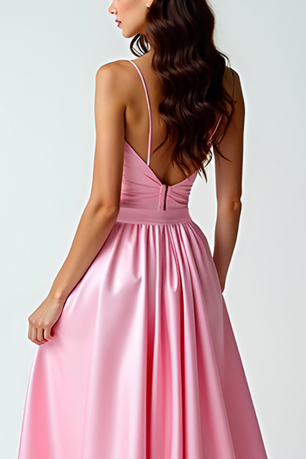 Asymmetrical Pink V-Neck High-Low Prom Dress