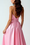 Asymmetrical Pink V-Neck High-Low Prom Dress