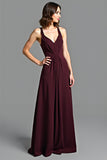 V-Neck Cabernet A Line Long Formal Dress
