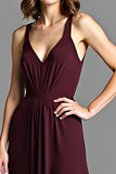 V-Neck Cabernet A Line Long Formal Dress