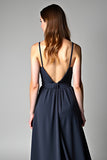 A Line Navy Deep V-Neck Long Chiffon Bridesmaid Dress