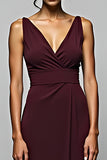 Backless Cabernet Sheath Long Formal Dress with Slit