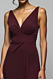 Backless Cabernet Sheath Long Formal Dress with Slit