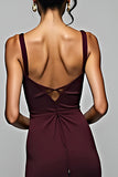 Backless Cabernet Sheath Long Formal Dress with Slit