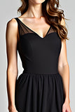 Black A Line V-Neck Long Formal Dress with Slit