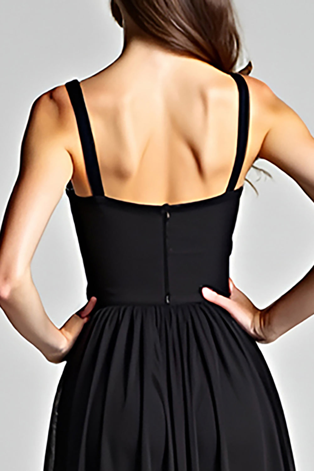 Black A Line V-Neck Long Formal Dress with Slit