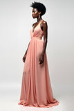 Halter Blush Pink A Line Ruched Long Formal Dress