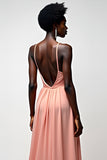 Halter Blush Pink A Line Ruched Long Formal Dress