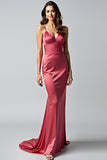 Sheath Watermelon Spaghetti Straps Long Formal Dress