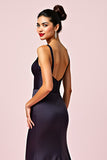 Navy Sheath V-Neck Backless Long Formal Dress
