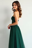 Sweetheart Dark Green A Line Ruched Long Bridesmaid Dress with Slit