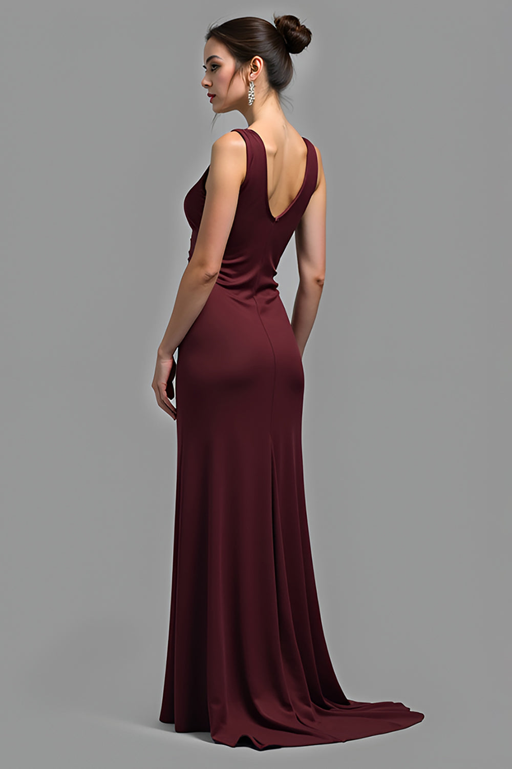 Cabernet Sheath Satin V-Neck Long Formal Dress