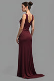 Cabernet Sheath Satin V-Neck Long Formal Dress