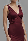Cabernet Sheath Satin V-Neck Long Formal Dress