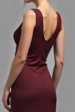 Cabernet Sheath Satin V-Neck Long Formal Dress