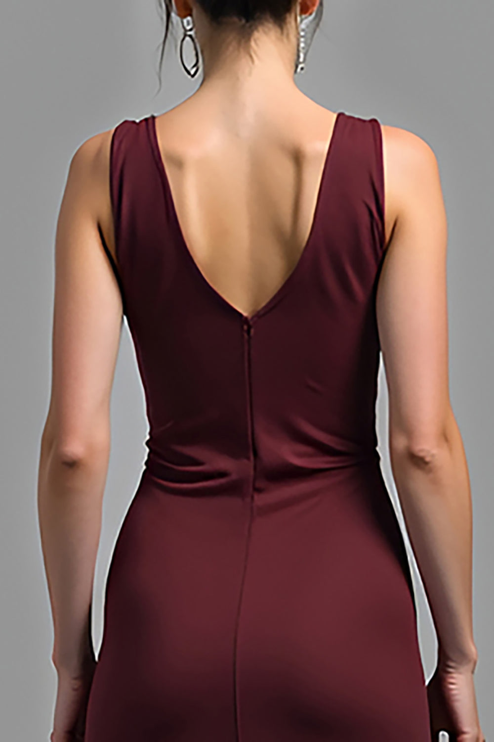 Cabernet Sheath Satin V-Neck Long Formal Dress