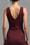 Cabernet Sheath Satin V-Neck Long Formal Dress