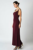 Sheath Cabernet Backless Tea Length Bridesmaid Dress