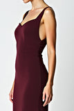 Sheath Cabernet Backless Tea Length Bridesmaid Dress